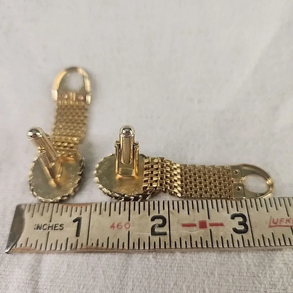 Cufflinks & Tie Clip Cameo Horse Gold Tone With Mesh Wrap Around Strap Vintage